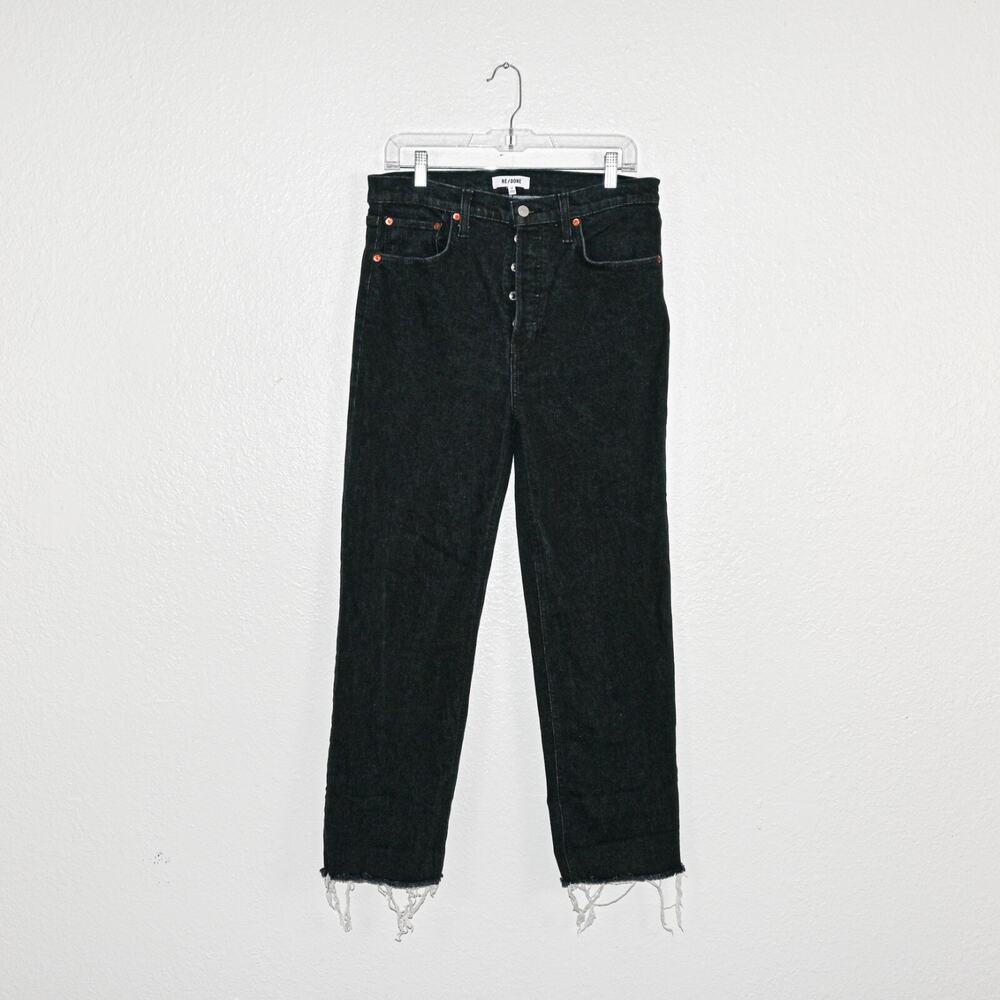 RE/DONE Women's High Rise 70's Stove Pipe Denim Jeans Stoned Noir Black Size 30